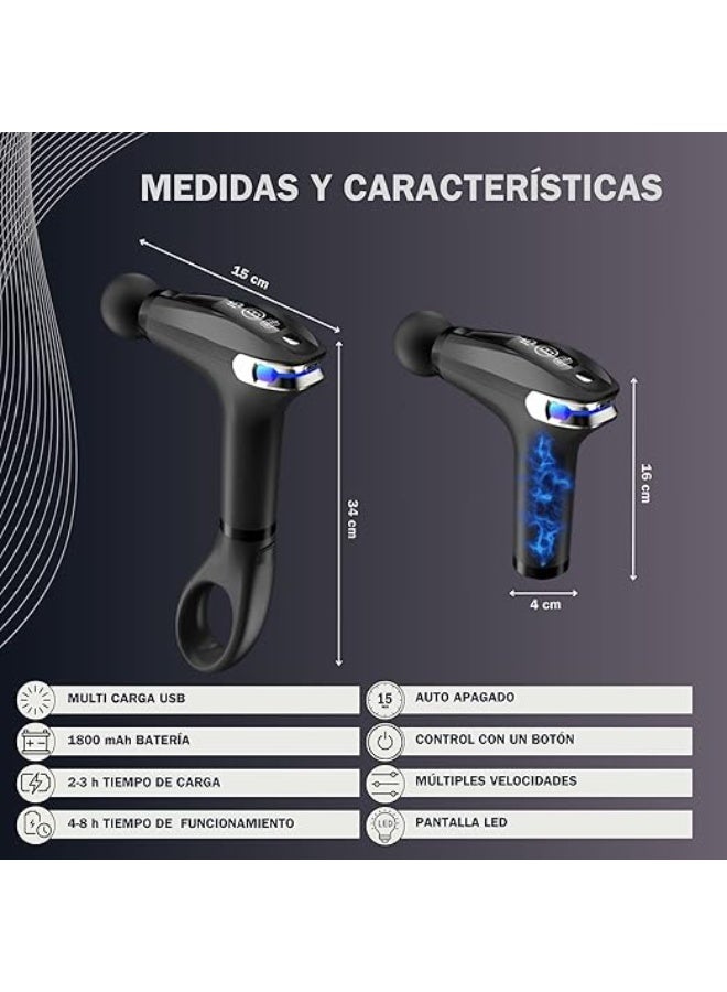 جهاز مساج وتدليك العضلات الاحترافي (Massage Gun)، مسدس تدليك الأنسجة العميقة لتخفيف الآلام والاستشفاء الرياضي مع سرعات ورؤوس متعددة - Image 4